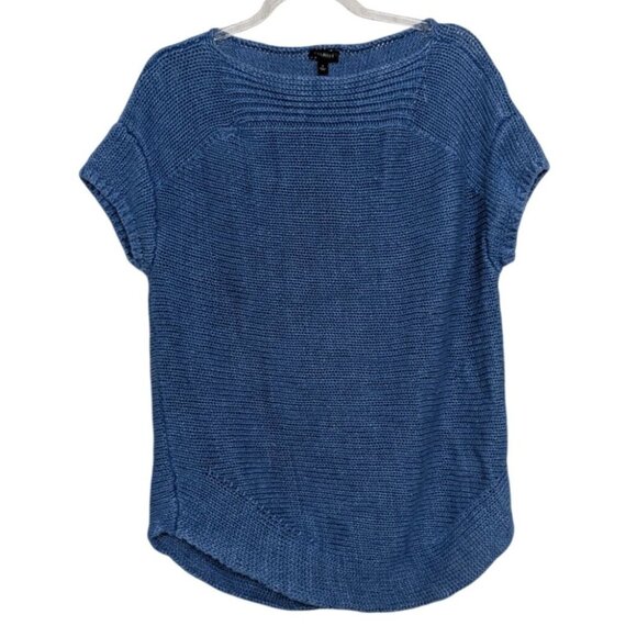 Talbots Linen Open Knit Shirt Womens Size Small Blue Lagenlook Short Sleeves - Picture 1 of 9